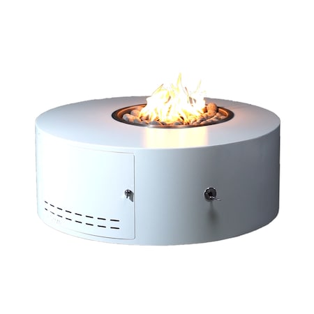 The Outdoor Plus 42 Round Isla Fire Pit - Powder Coated Metal - White - Match Lit - Natural Gas OPT-IFPPC42-GVYLC-WHT-NG